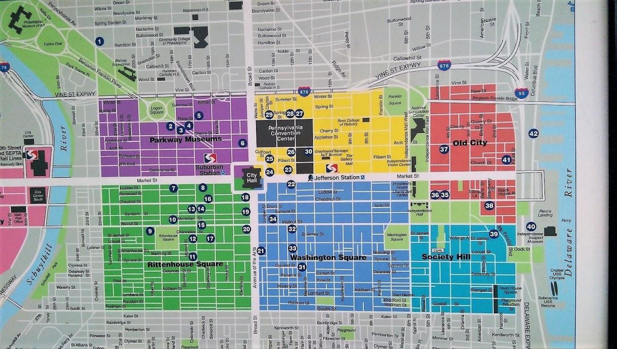 מפה של מרכז העיר פילדלפיה.